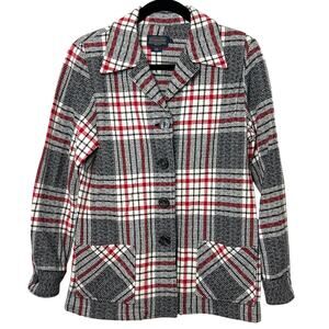 Vintage Pendleton Women's Black Red Plaid Wool Barn Jacket Size Medium